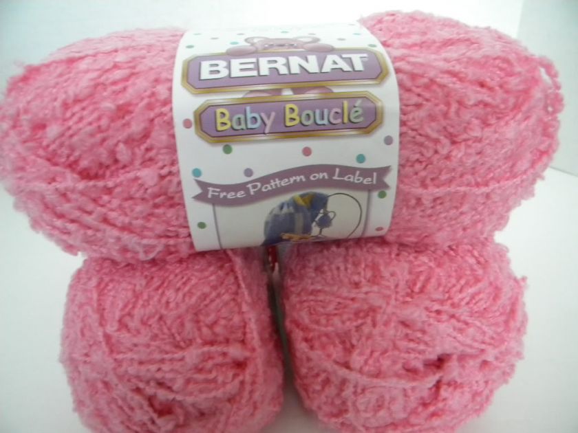 Lot 3 Skein Bernat Baby Boucle Yarn Prettiest Pink  