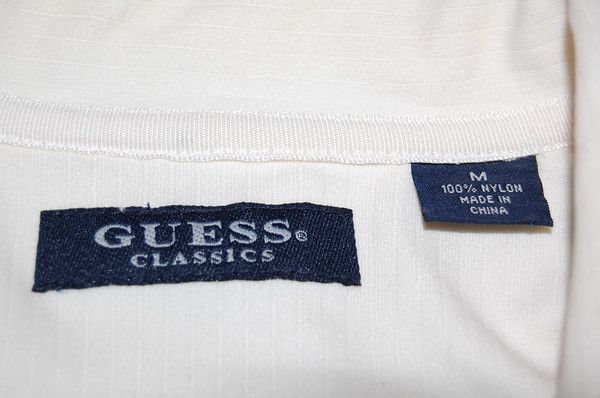 GUESS BEIGE WHITE STRETCH FIT CASUAL SHIRT MENS MEDIUM  