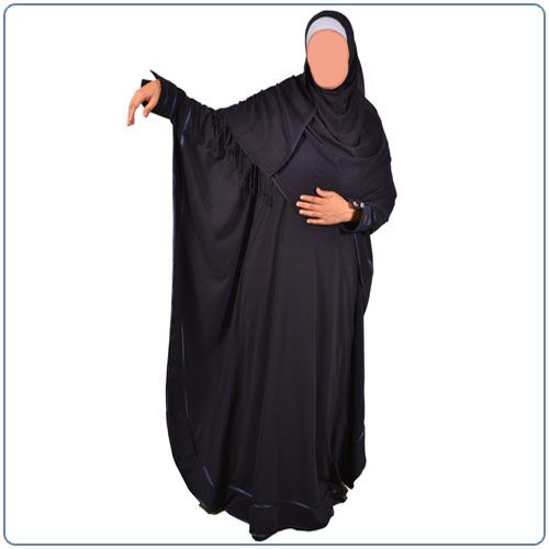 Full Navy blue butterfly (Farasha ) Abaya with a blue satin trim