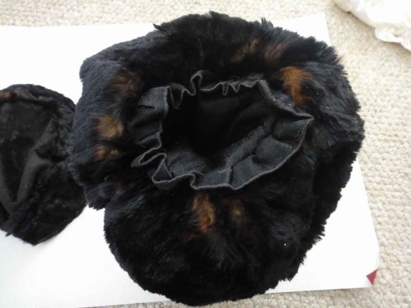 LOT 1950 antique BLACK/BROWN MINK FUR ~HAT+MUFF  