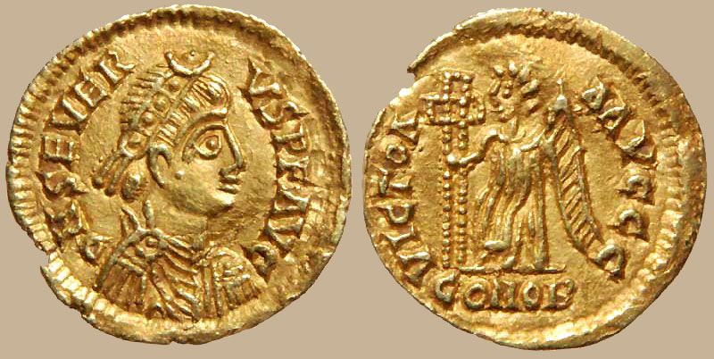 Visigoths, Libius Severus, Tremissis, Gold A013  