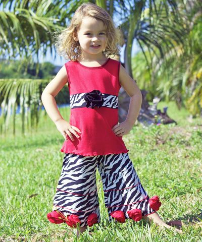 AnnLoren Girls Boutique Ruby Zebra Capri Pants & Tank Top Outfit size 