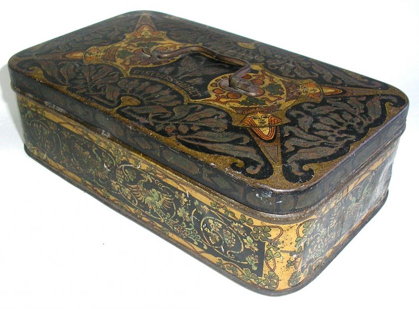 ANTIQUE TOLEWARE TIN BOX BISCUITS OLIBET FRANCE ART NOUVEAU c1900 