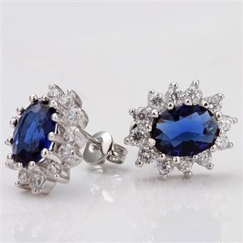 Z29 18K W Gold GP blue Swarovski Crystal Sunflower Earring  