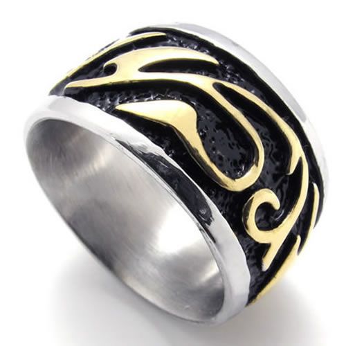 Mens Gold Black Stainless Steel Ring US Size 8,9,10,11,12,13 US120301 