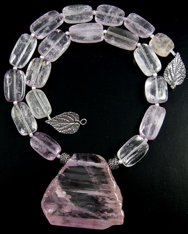 NATURAL AFGHAN PINK KUNZITE PENDANT NUGGET NECKLACE  