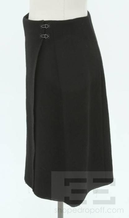 Bottega Veneta Black Wool Hook & Eye Trim Wrap Skirt Size 42  