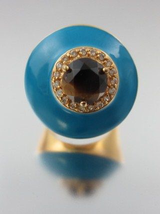 CREW Gold Tone Brown Crystal Blue Cocktail Ring  