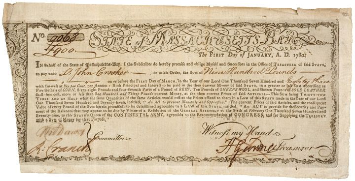 Revolutionary War Commodity Bond, January 1, 1780  