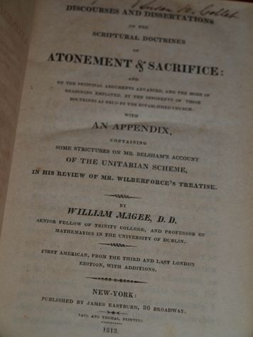 William Magee 1st EDITION Atonement & Sacrifice 1813  
