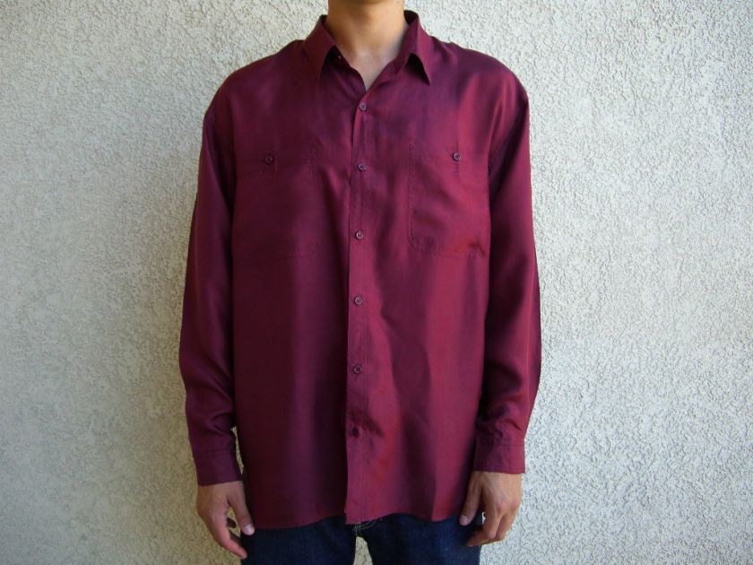 189 Silk New Mens Burgundy Shirts Long Sleeve w/Pockets  