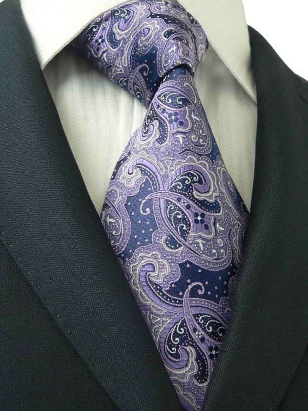 LANDISUN 18E PURPLE PAISLEY TIE SETTIE+HANKY+CUFFLINK  