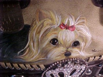 YORKIE HANDPAINTED HANDBAG CROWN / RHINESTONES BEAUTIFUL  