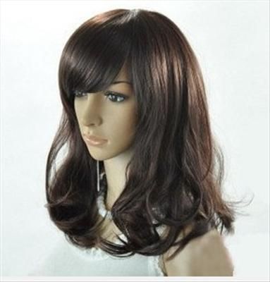 women wig light brown wave full short hair wig cap