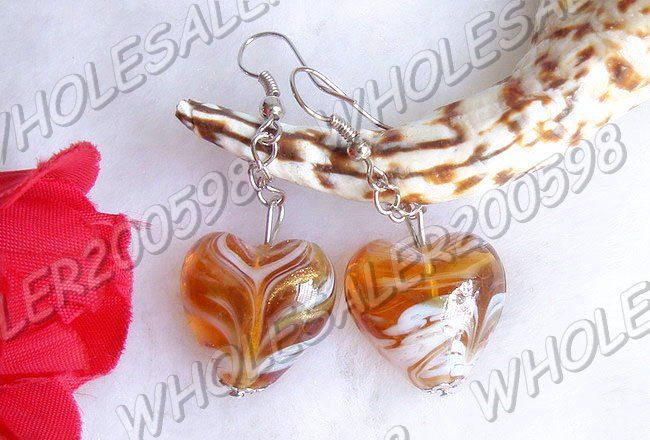 14Pairs Charms Heart Lampwork Glass Bead Earrings FREE  