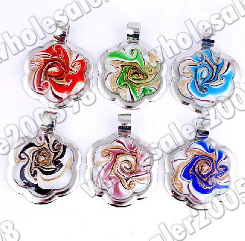 6PCS Flower Gold Dust Glass Pendants Starfish Inside  