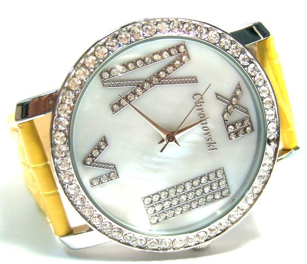 Yellow Strap Designer Trendy Lady Men Crysta Watch FE15  