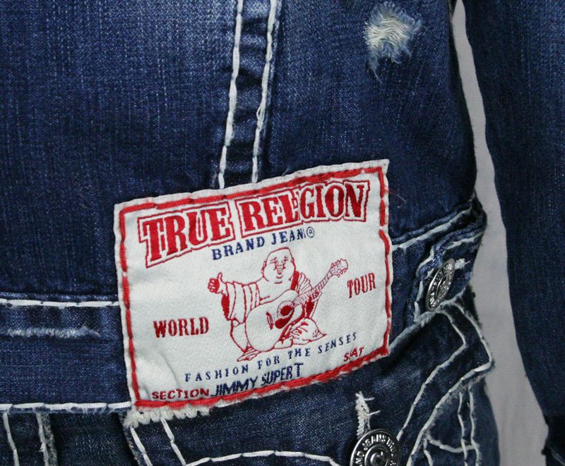 True Religion Jeans Denim Jacket JIMMY Super T Dust Bowl w/rips 