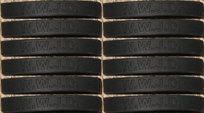 12 BLACK   Silicone W.W.J.D. Bracelet WWJD Wristband *NEW*  