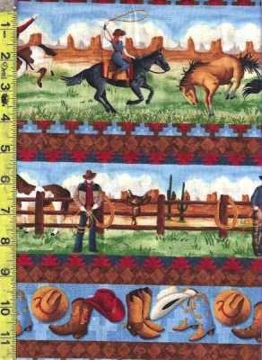 WRANGLERS RANCH BORDER STRIPE horse fabric HALF YD  