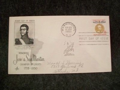 1959 8c Jose de San Martin Issue FDC # 1126 Art Craft Cachet  