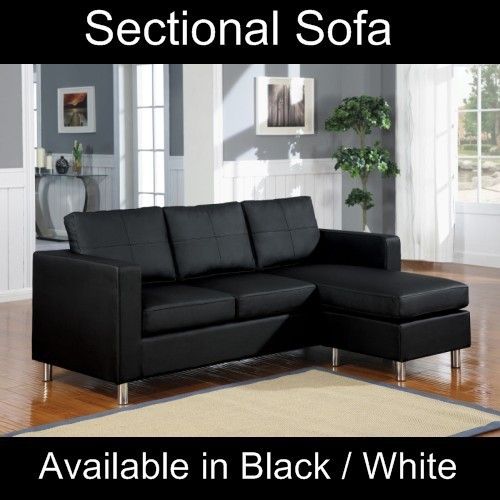 Small Black Faux Leather Sectional Sofa Set Modern Couch Perfect for 