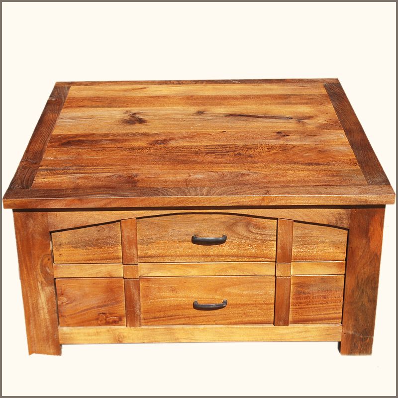 Teak Wood 3pc Double Drawer Coffee Cocktail Table & End Table Set 