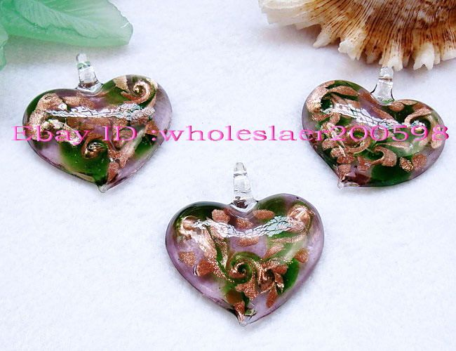 WHOLESALE 12PCS 43*45MM Heart Lampwork Glass Pendants  