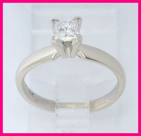 14kwg Princess Diamond Solitaire Engagement Ring .50ct  