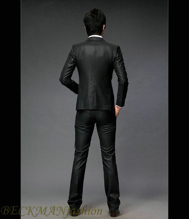 Black New Mens slim fit one Button dress suit+pant+vest  