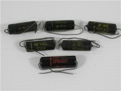 6pcs NOS Sprague Black Beauty .02 MFD 600V Capacitors Caps  