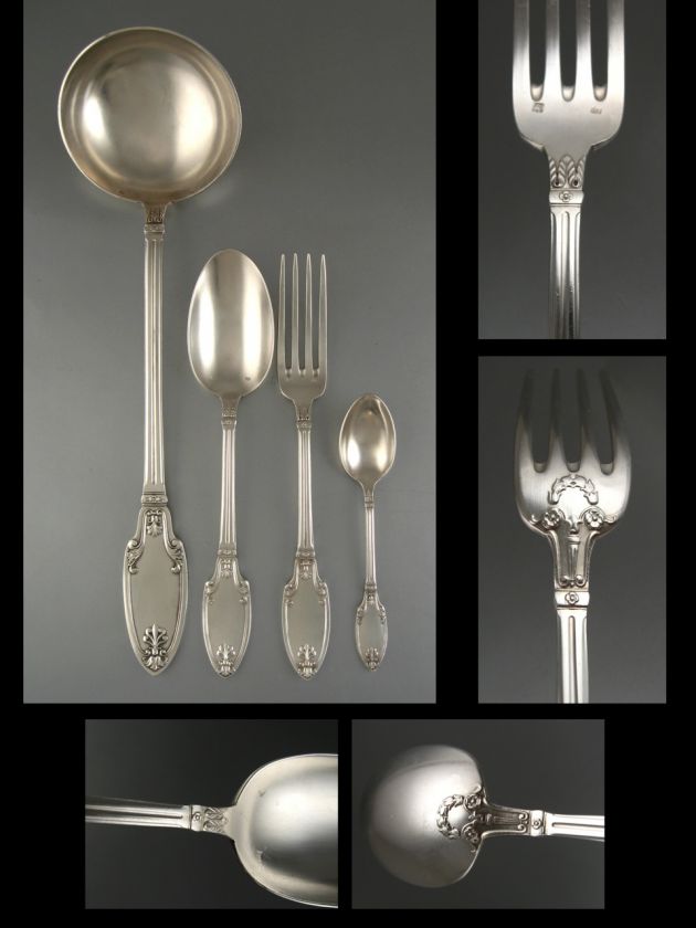 Antique French Silver Plate Flatware Set, Empire Style, Saglier 