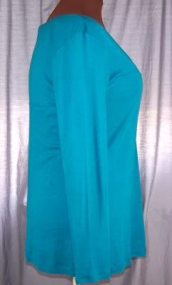 Daisy Funetes Teal Cotton Modal Stretch Scoop Neck TOP Long Sleeve XL 