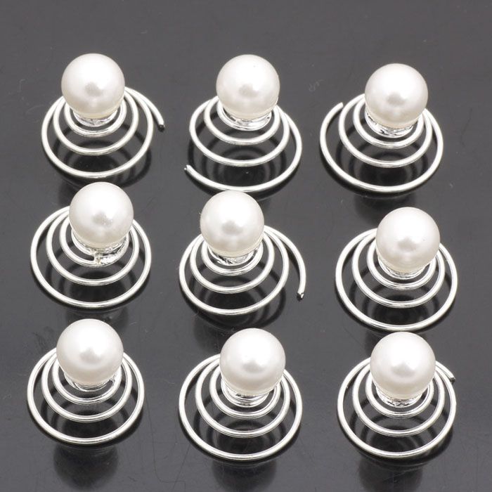12 White Faux Pearl Wedding Hair Twists Spins Clips 671  