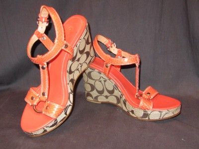   MaryAlice Siggy Tangerine Python Snake Wedges Sandals Shoes SZ 7B