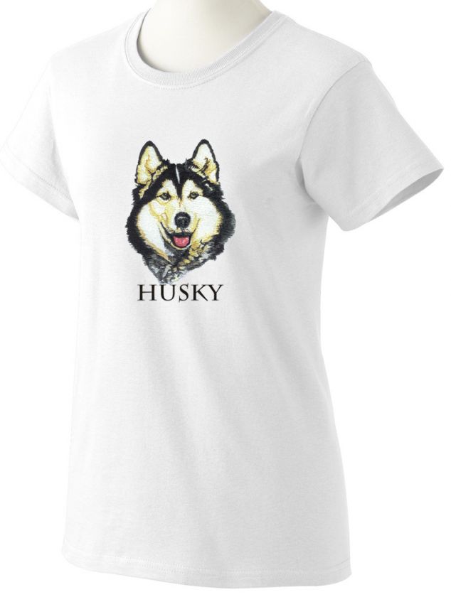 Siberian Husky Dog Picture Printed White T Shirt Ladies Men’s S M L 