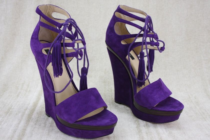 Rachel Zoe Kayne Purple suede Platform Sandals wedge pumps 7 New 