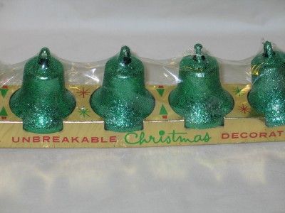   Christmas Bradford Green Plastic Mica Glitter Bell Ornaments IOP