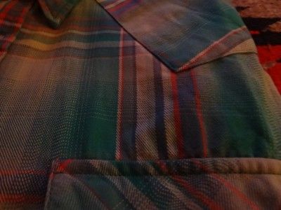   RL Ralph Lauren Green Multi Plaid Flannel Western Shirt   Large  