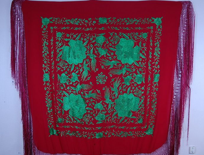 Burgundy /Green True Flamenco Piano Shawl Manton  