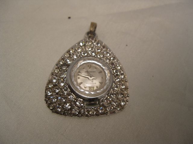 SHERATON JEWELED SWISS GEM STUDDED PENDANT WATCH  