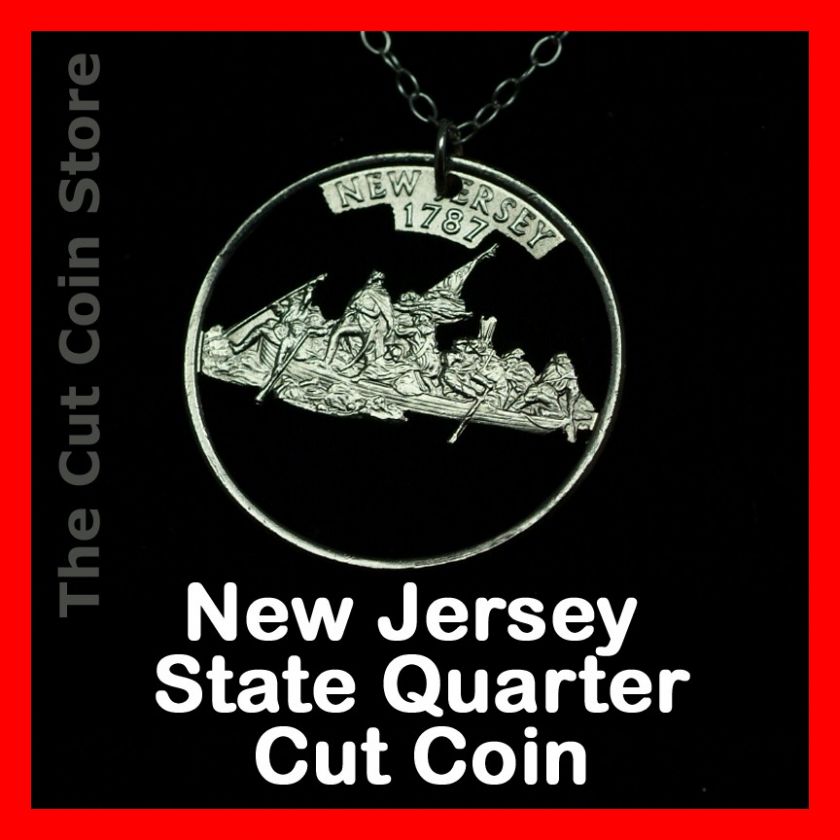   NJ Quarter Cut Coin Necklace Garden State Washington Revolution  