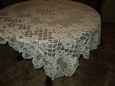 Sheer Ivory Wild Rose Lace Tablecloth 53 x 68 NEW Made in NC, USA 