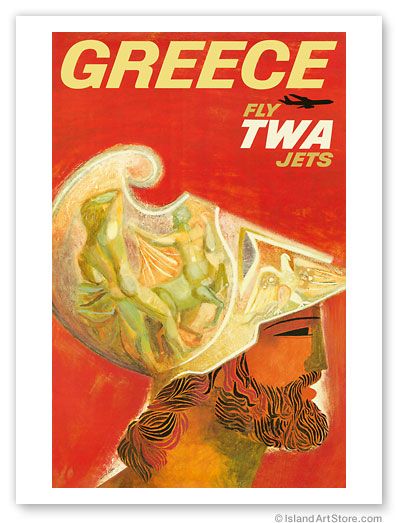 Vintage Travel Poster Greece TWA Airlines David Klein   