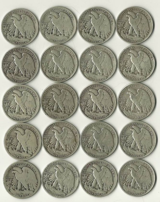 Roll Walking Liberty Half Silver Dollars 1 Roll 20ct Lot A  