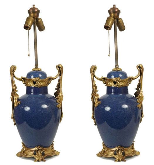 Pair Chinese Porcelain Louis XV Style Bronze Lamps  