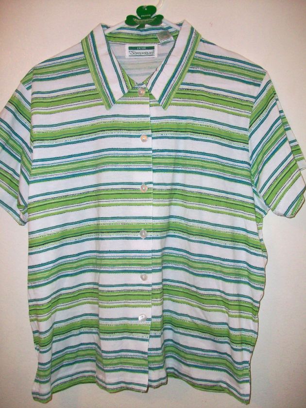 WOMENS PLUS SIZE NEW NWT STRIPED TOP SHIRT 2X XXL GREEN  