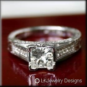   MOISSANITE PRINCESS ENGAGEMENT PAVE LUCIDA LUCERN ANTIQUE RING  