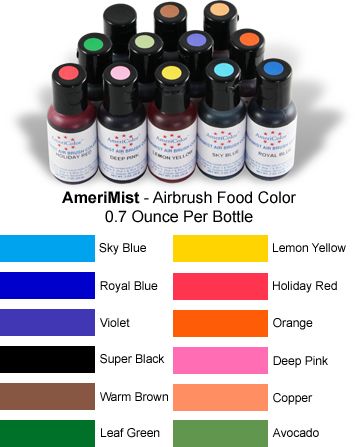 NEW 12 AMERIMIST AIRBRUSH FOOD CAKE COLOR KIT SET 0.7oz  