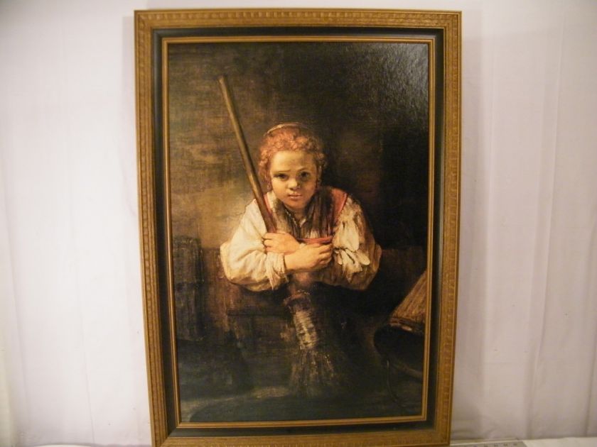 GIRL WITH A BROOM by REMBRANDT FRAMED PRINT   VINTAGE TURNER WALL 